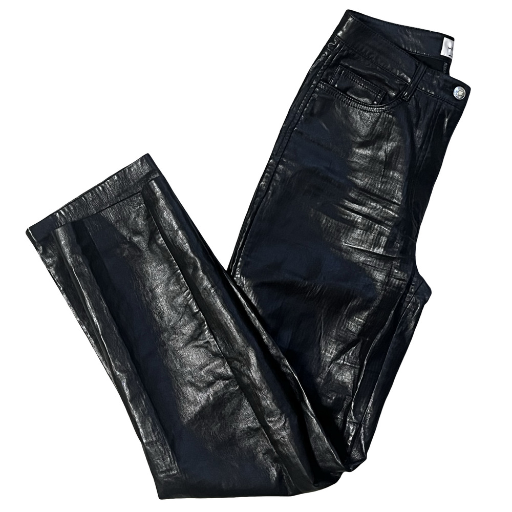 Wilfred Aritzia Pants Womens 2 Black Faux Leather Straight Leg Coated High Rise